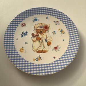 Mary Hamilton 1997 Bear with Flowers Blue Gingham Plate Blue Bird MM5